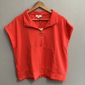 New with tags! Entro Bold Red Zip Top Textured/Ribbed Large New!